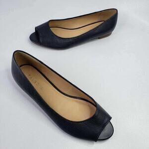 Talbots Flats Women’s Ballet Navy Blue Peep Toe Slip On Size 9.5 Leather Shoe